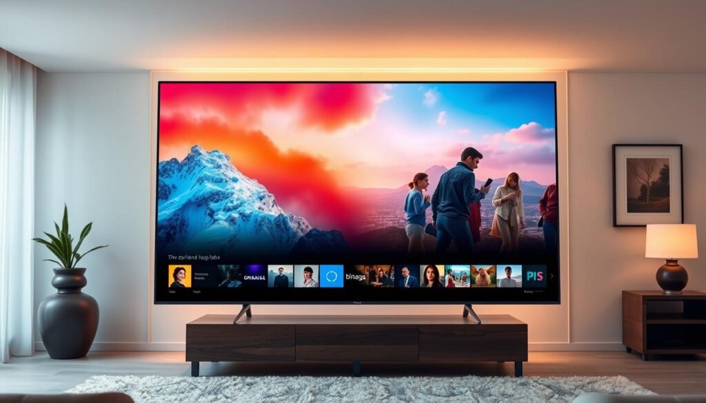 A high-definition television screen displaying crystal-clear, vibrant images of premium local and western content. The screen is positioned against a backdrop of a modern, minimalist living room with warm, soft lighting. The composition showcases the screen's sleek, bezel-less design, highlighting the exceptional picture quality and resolution. The scene conveys a sense of immersion, inviting the viewer to experience the ultimate in home entertainment. The overall atmosphere is one of sophistication, comfort, and technological prowess, perfectly capturing the essence of "Premium Local & Western Content in HD".