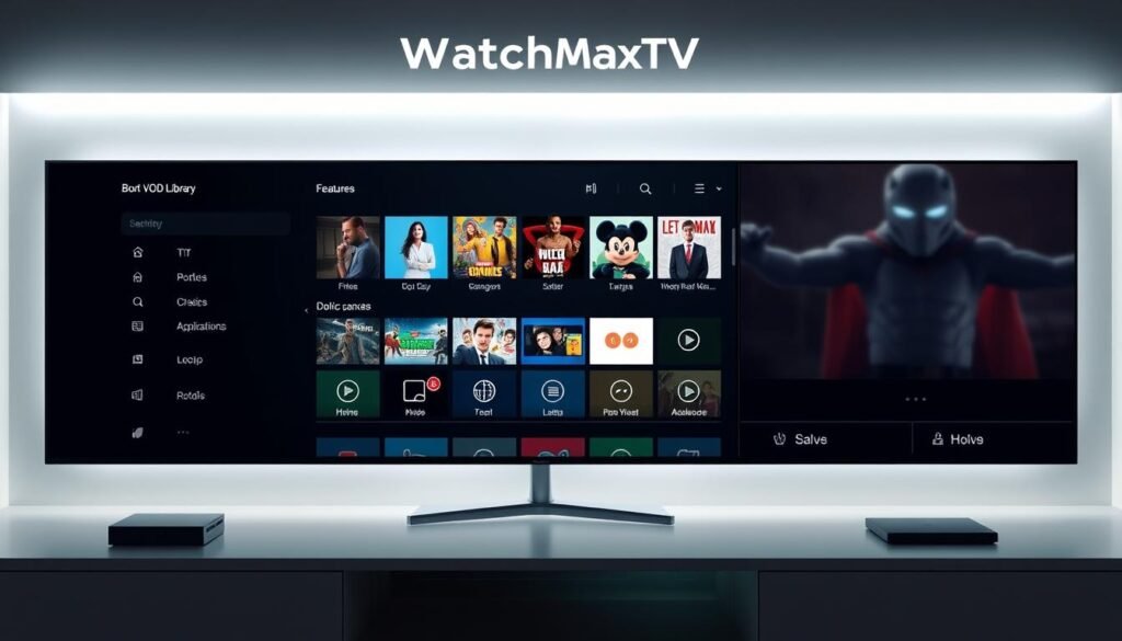 97K+ Movies On Demand: Complete VOD Library for IPTV 3 A modern, visually striking overview of the WatchMaxTV user interface and features. A sleek, minimalist design with a clean layout showcasing the robust VOD library, intuitive navigation, and advanced streaming capabilities. Soft, natural lighting illuminates the crisp, high-resolution display with a smooth, uncluttered presentation. Elegant typography and iconography complement the overall aesthetic, conveying a sense of sophisticated technology and comprehensive entertainment options. The composition emphasizes a user-centric experience, with the interface elements arranged to draw the viewer's attention to the platform's key functionalities and advantages.