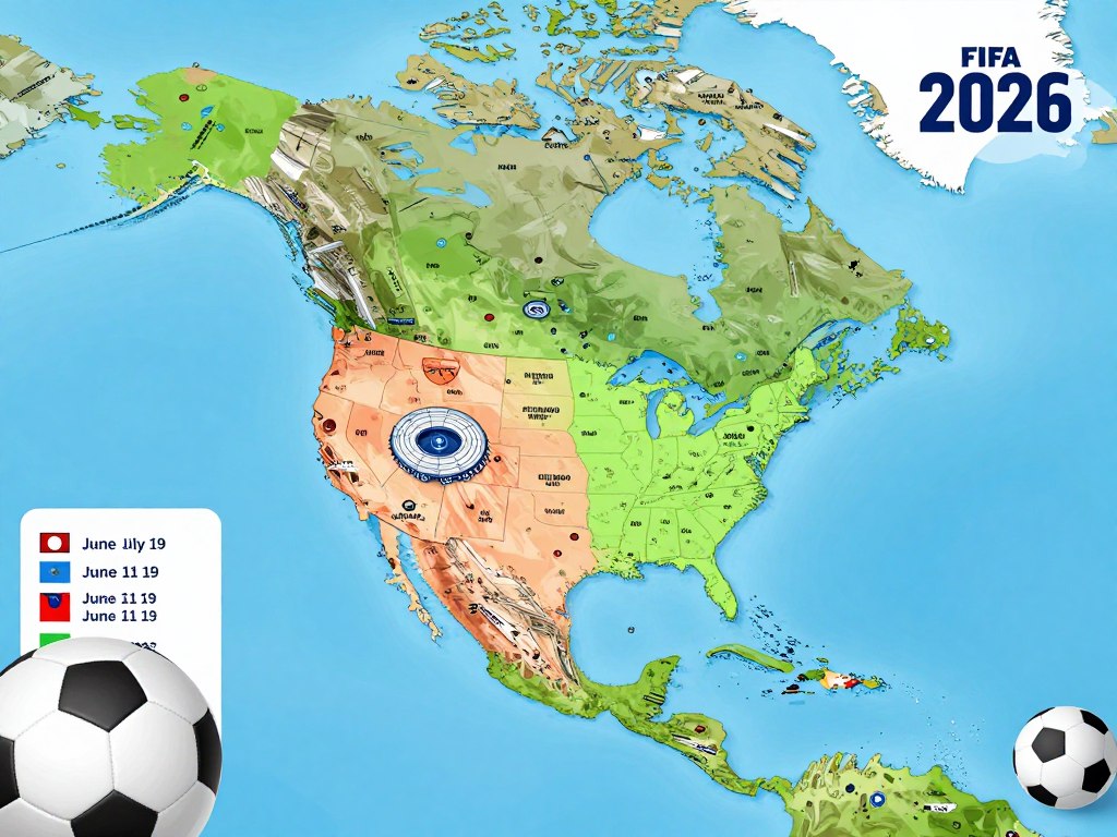 World Cup 2026 tournament map showing 16 host cities across North America