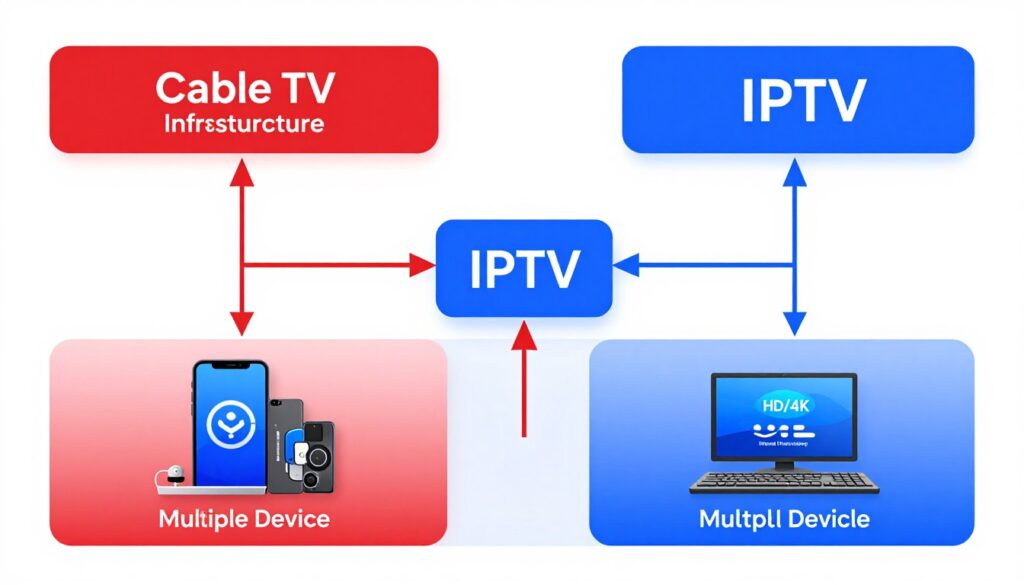 technologie iptv comparaison cable traditionnel schema reseau internet